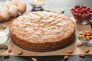 Fresh chocolate sponge cake with cake ingredients (Flip 2019)