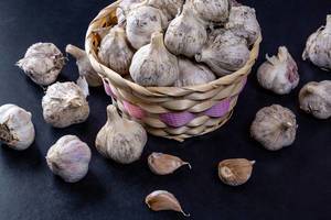 Fresh raw garlic in basket