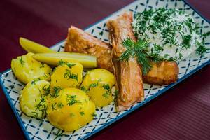 Freshly Smoked Salmon With curd And Potatoes