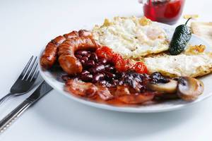 Full English breakfast, close-up view