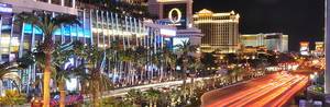 Gambling city with illuminated hotels and casinos at Las Vegas Strip