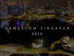 Gamescom asia in in Singapur (Singapore) Marina Bay (Hafenbecken) bei Nacht