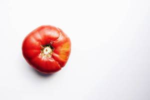 Garden red tomato on white background.Top view - organic food.