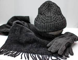 Getting ready for winter with warm clothes like grey gloves and black scarves