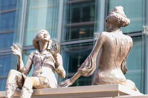 Girls statues in front of the Charlemagne Building of the European Union headquarter in Brussels