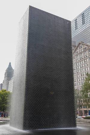 Glass brick tower of the controversial Crown Fountain at Millennium Park in Chicago
