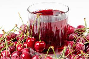 Glass of cherry juice with fresh cherry berries (Flip 2020)