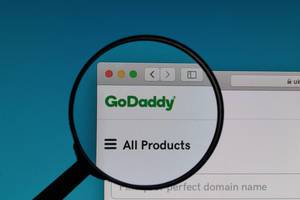 GoDaddy logo under magnifying glass