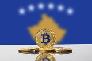 Golden Bitcoin and flag of Kosovo