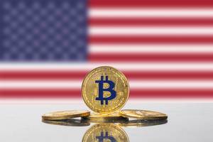 Golden Bitcoin and flag of United States