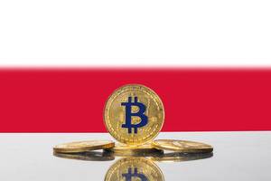 Golden Bitcoin mi der polnischen Flagge im Hintergrund