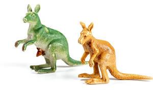 Green and brown kangaroo plastic figurines
