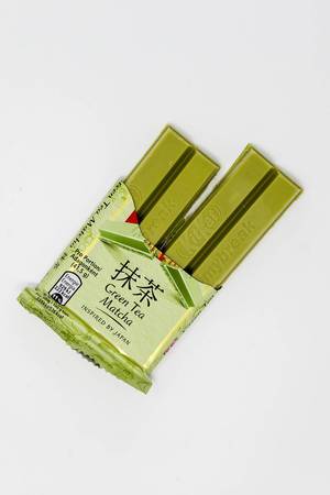 Green chocolate bar by KitKat with japanese Grean Tea Matcha flavour, isolated on white ground