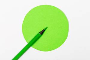 Green pencil and green circle on a white background-the concept of the right choice (Flip 2019)