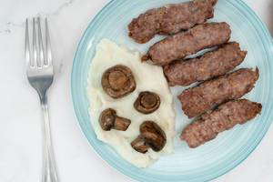 Grilled Kebabs with Mushrooms and Mashed potatoes