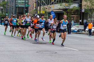 Group including some of the top 30 Elite Runners at the Bank of America Chicago Marathon 2019: Oishi, Riley, Smith, Stinson, Hayakawa, Mock, Gregg, Droddy and Monroe