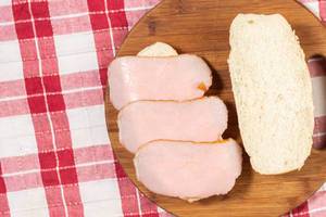 Ham with Sandwich Bread on the wooden board