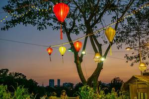 Hanging Lanterns with beautiful Sky Colors in the Background