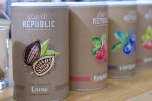 Harvest Republic protein shakes in different flavours at Fibo in Cologne