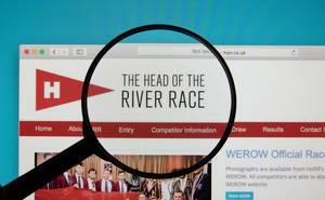 Head of the River Race logo on a computer screen with a magnifying glass