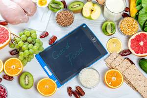 Healthy foods for a healthy diet with inscription - Good food
