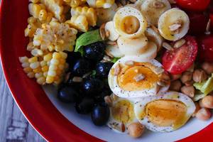 Healthy Salad with Corn, Egg and Tomato