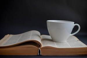 Heißgetränk und Roman: Unterbrechung beim Lesen mit einer Tasse Tee