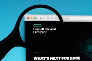 Hewlett Packard Enterprise logo under magnifying glass