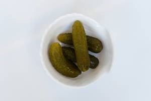 High Angle View of the Pickles in the White Bowl