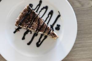 High Angle View on the Stracciatella Chocolate Cake in a Plate