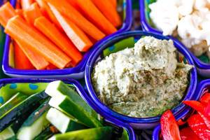 Homemade Humus with Carrot, Cucumber, and Pepper