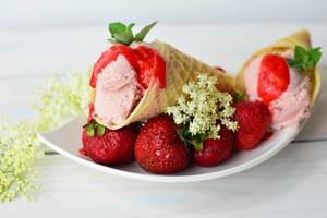 Homemade strawberry ice cream made of fresh homegrown fruits