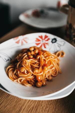 Homemade, vegetarian  spaghetti with chickpea