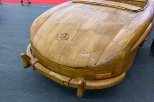 Hood of Mercedes 300 SL Roadster, made of teak wood, handcrafted and a true to original replica