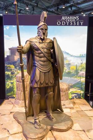 Hoplit-Statue am Messestand von Assassin