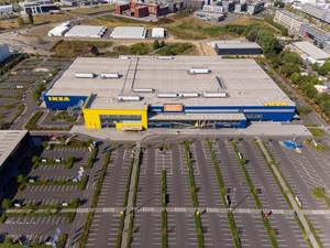 IKEA store and parking lot in Cologne. Aerial photography