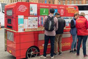 Information desk for the city sightseeing bus in Saint Petersburg