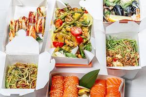 Japanese food set in cardboard boxes (Flip 2019)