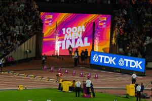Jimmy Vicaut und Justin Gatlin (100 Meter Lauf) bei den IAAF Leichtathletik-Weltmeisterschaften 2017 in London