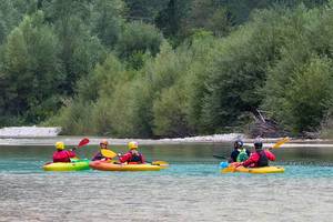 Kayaking on the Soca river, Slovenia