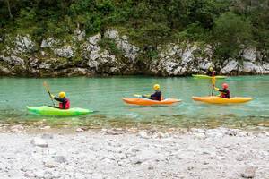 Kayaks on river Soca