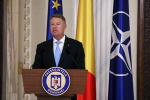 Klaus Iohannis, the President of Romania, holding a press conference in the Cotroceni Palace