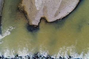 Land and water, Arges river in Romania, aerial view with drone (Flip 2019)
