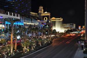 Las Vegas Strip und Bellagio Fountains bei Nacht