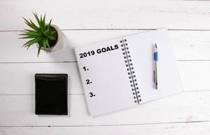 List of 2019 goals written in notebook