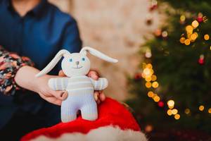 Little Christmas Bunny Toy With Lights On Background (Flip 2019)