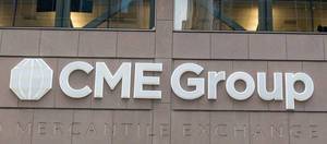 Logo und Schild beim Hauptquartier von CME Group in Chicago