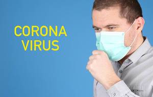 Man suffer from cough with Coronavirus text