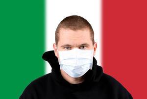 Man wearing protection face mask with flag of Italy