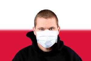 Man wearing protection face mask with flag of Poland
